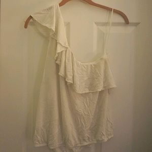 American Eagle white cotton 1 shoulder ruffled top